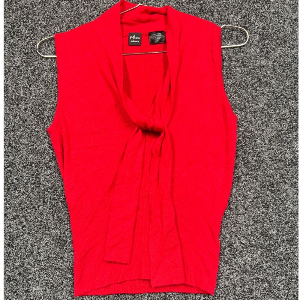 Frisson Sleeveless Top Womens S Red Cashmere Tie Neck Knit Shell Luxury Chic